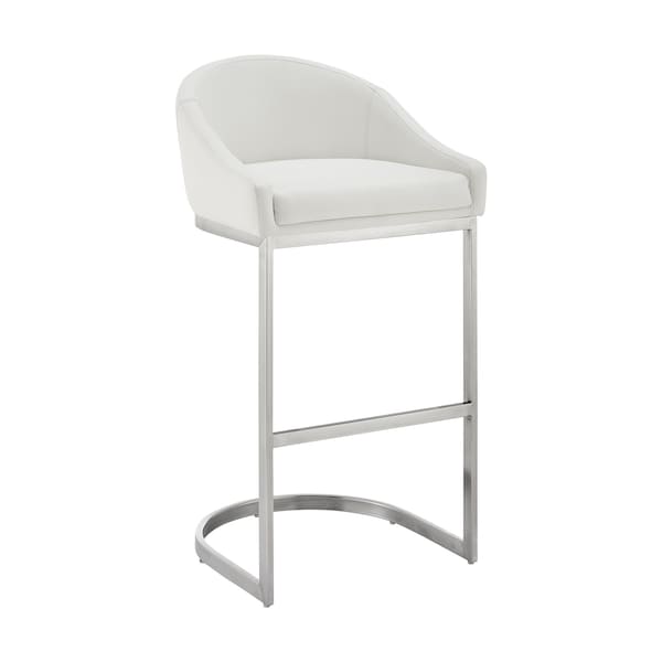 Armen Living Atherik Bar Stool in Brushed Stainless Steel with White Faux Leather 840254335790 - main